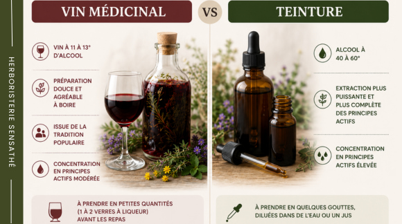 Différences entre vin médicinal et teinture mère  alcool, concentration et utilisation - Herboristerie Sensathé